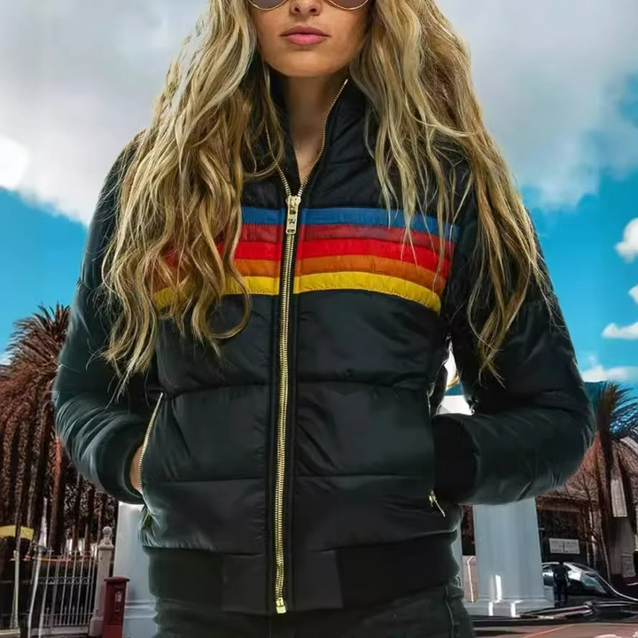 Women's Retro Striped Padded Puffer Jacket