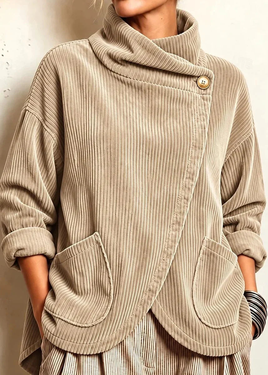 One-Button Corduroy Wrap Top