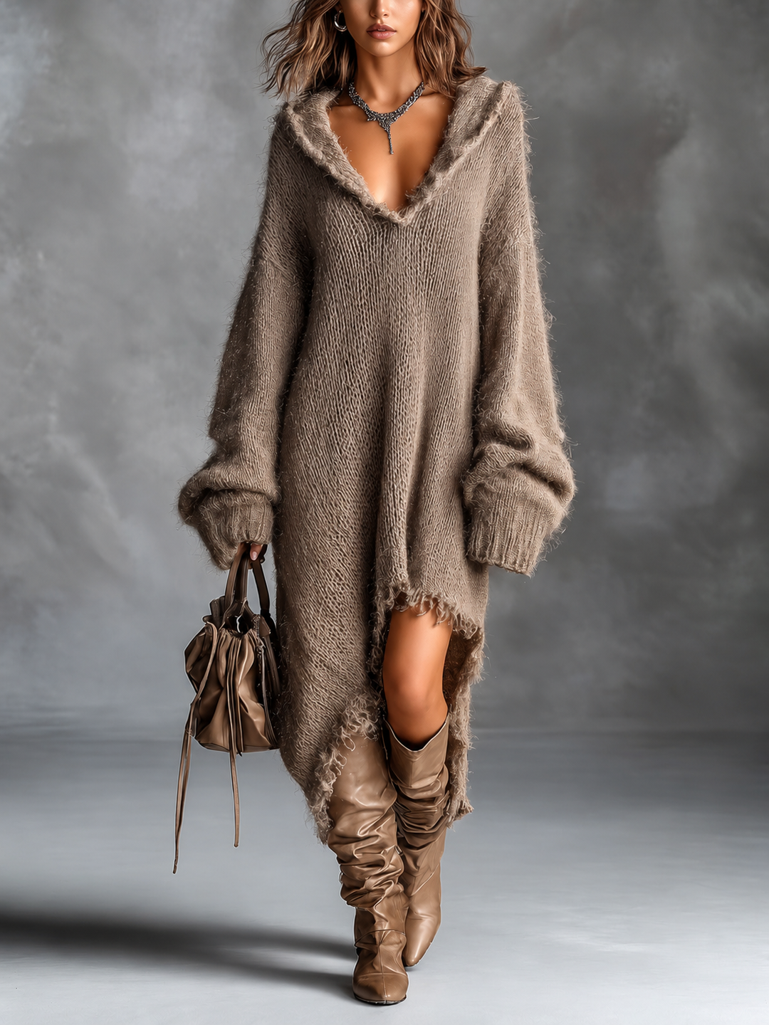 Women's Oversized Soft Knit Hooded Sweater Dress