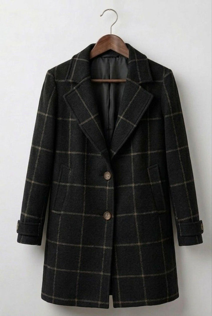 Long Plaid Tweed Coat