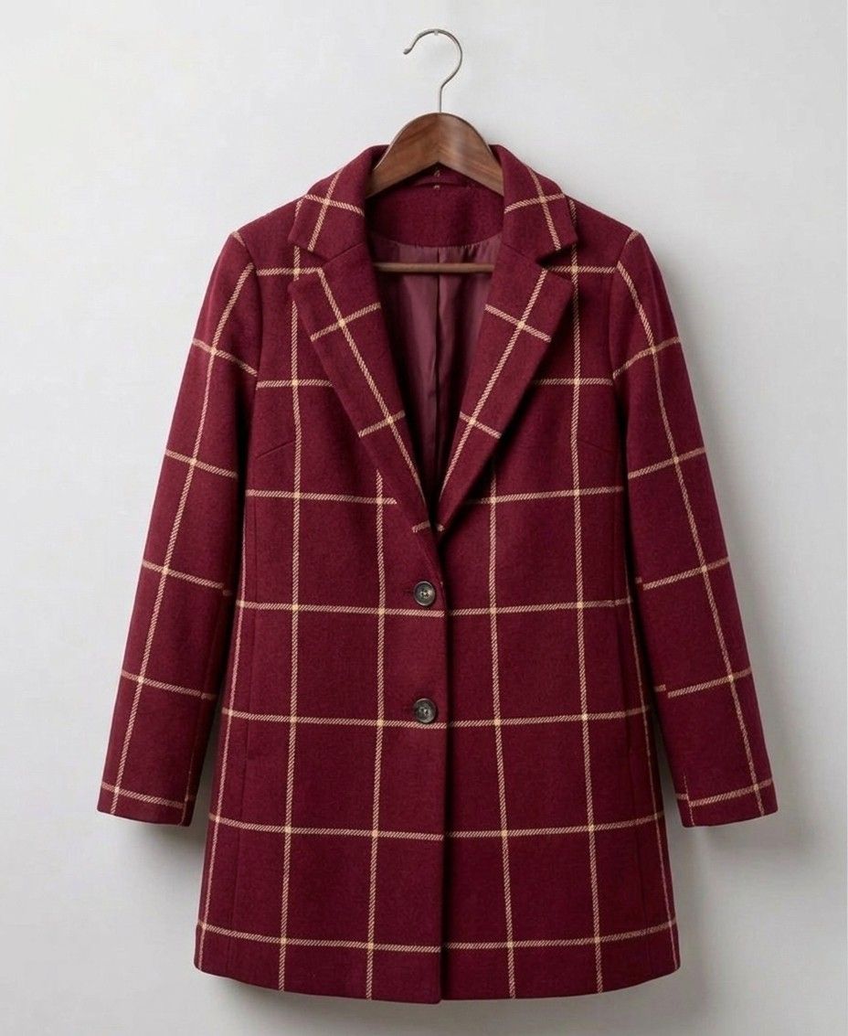 Long Plaid Tweed Coat