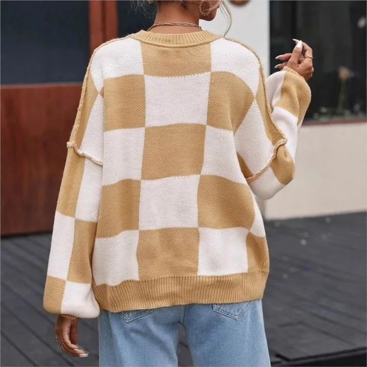 Women's Checkerboard Knitted Sweater