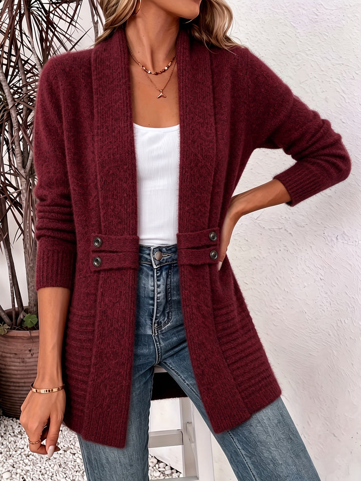 Women's Elegant Open-Front Cardigan with Seamed Waist