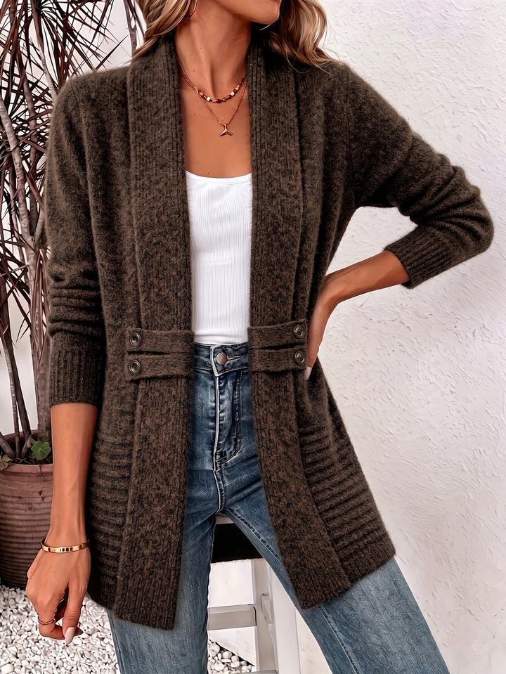 Women's Elegant Open-Front Cardigan with Seamed Waist