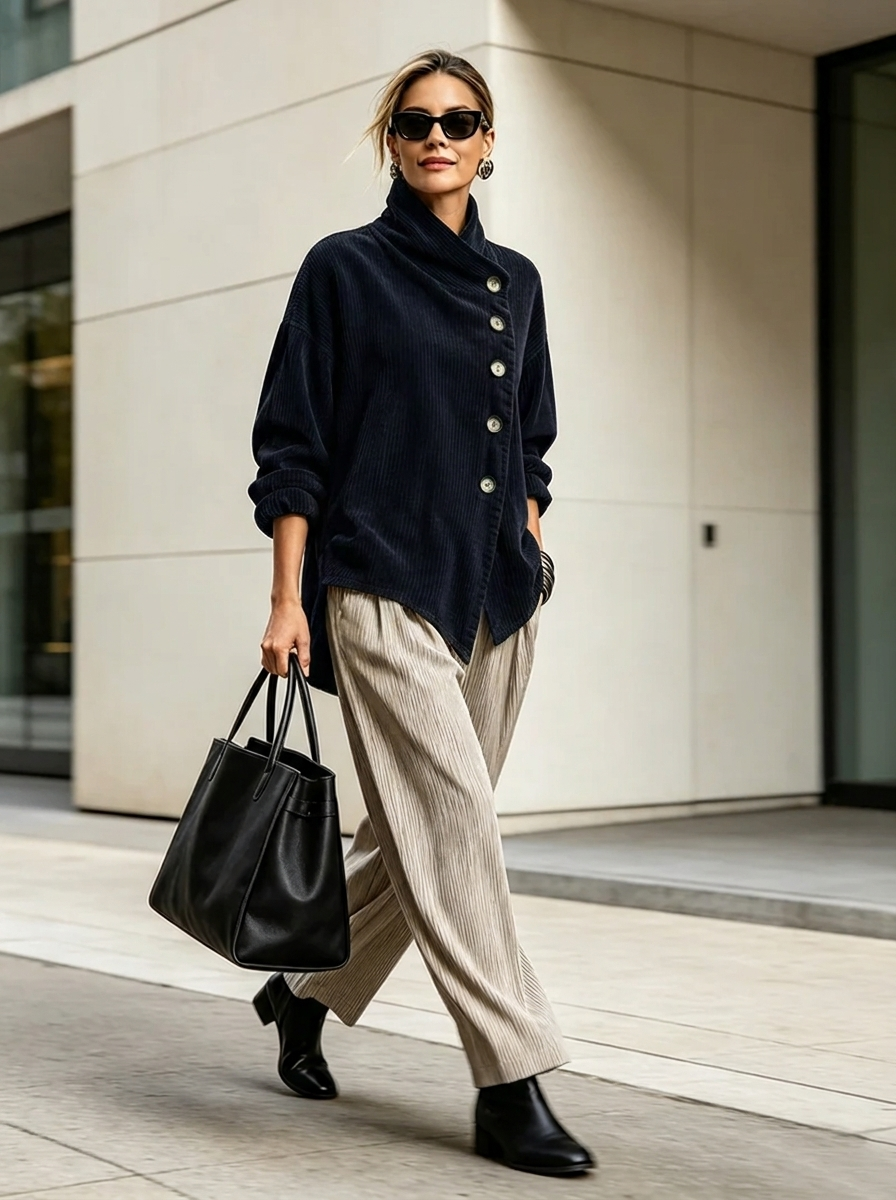 Everly | Wrap-Collar Top with Diagonal Button Detail