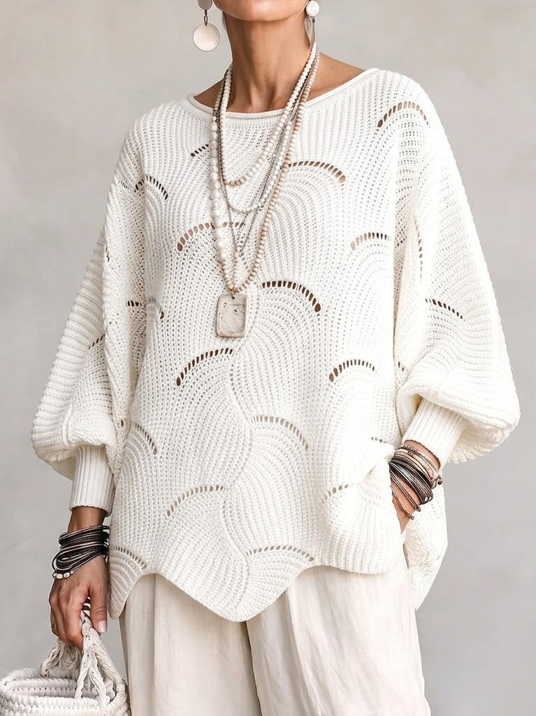 Openwork Wave-Pattern Knit Sweater