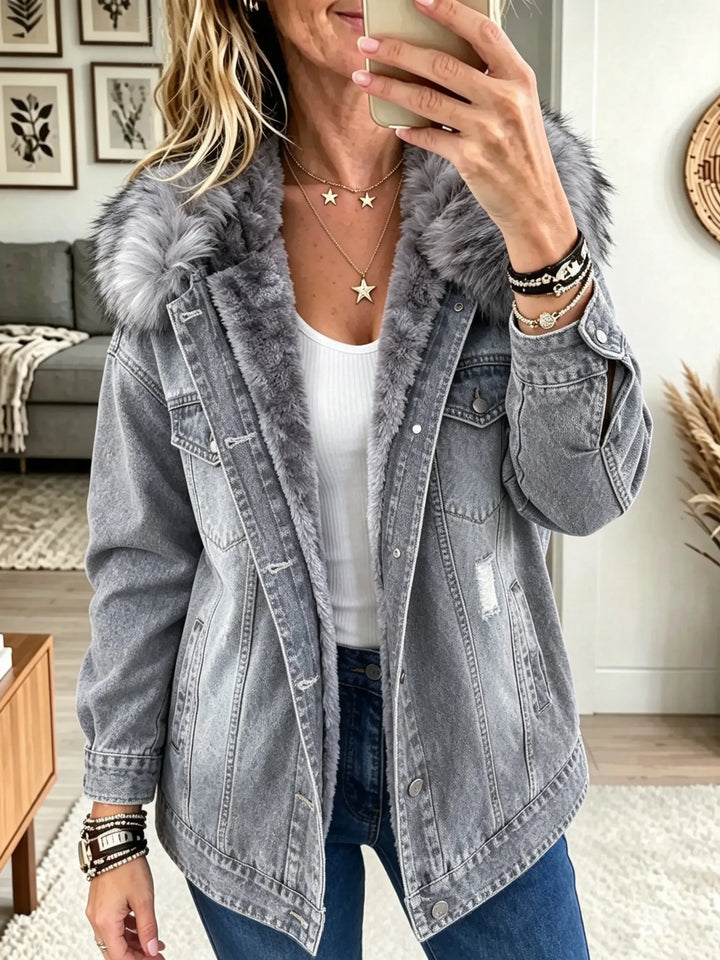 Honora | Faux Fur Collar Fleece-Lined Denim Jacket