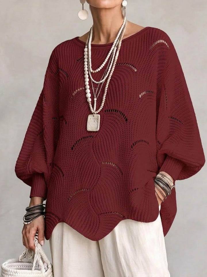 Openwork Wave-Pattern Knit Sweater