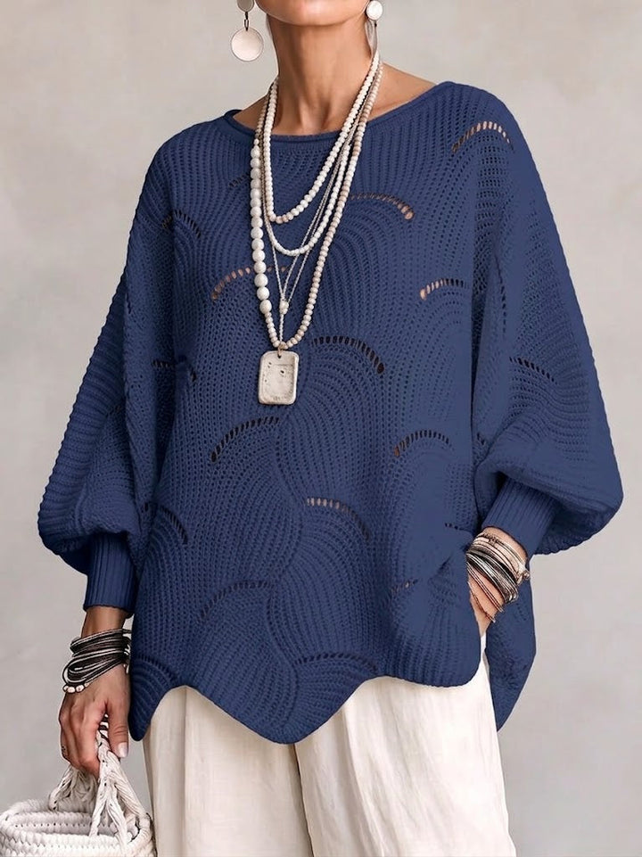 Openwork Wave-Pattern Knit Sweater
