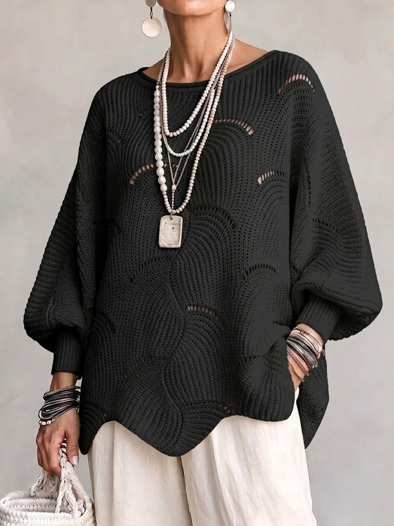 Openwork Wave-Pattern Knit Sweater
