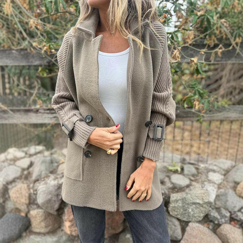 Isola Knit-Sleeve Double-Breasted Coat