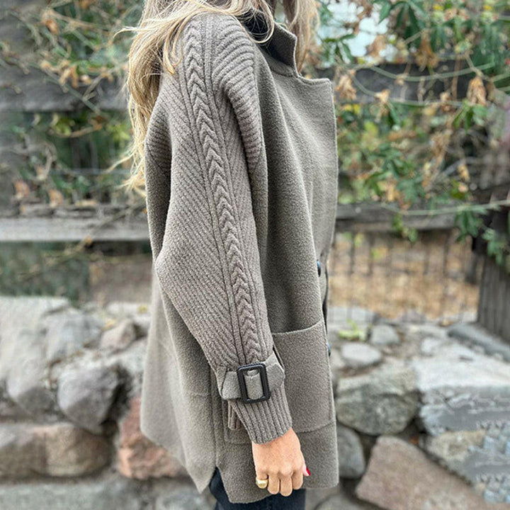 Isola Knit-Sleeve Double-Breasted Coat